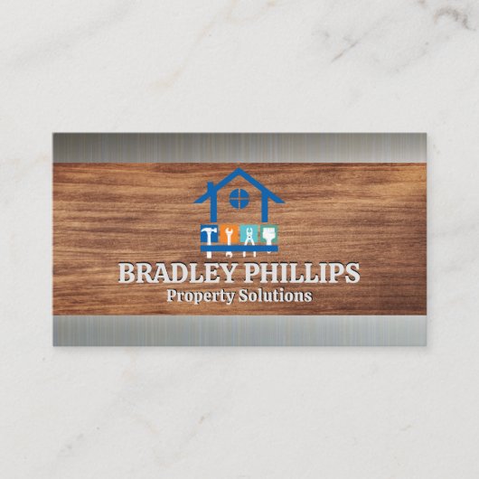 Property Repair Tools Logo | Wood Grain | Metal 名刺 (正面)