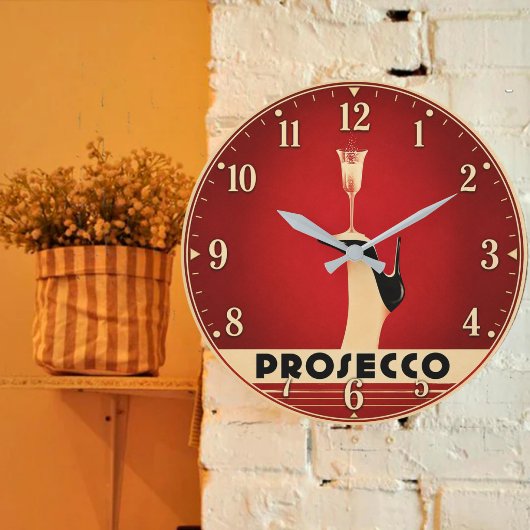 Prosecco Champagne Lover Kitchen Elegant Wine ラージ壁時計
