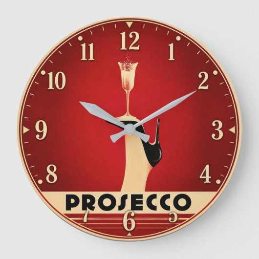 Prosecco Champagne Lover Kitchen Elegant Wine ラージ壁時計 (正面)