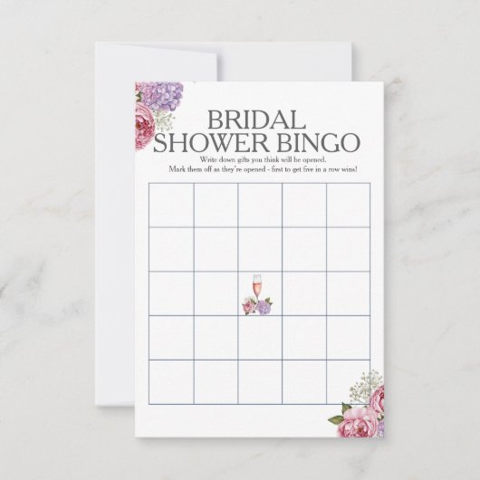 Prosecco florals Bridal Shower Bingo game 招待状 (正面)