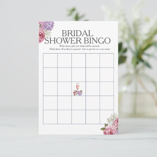 Prosecco florals Bridal Shower Bingo game 招待状 (スタンド正面)