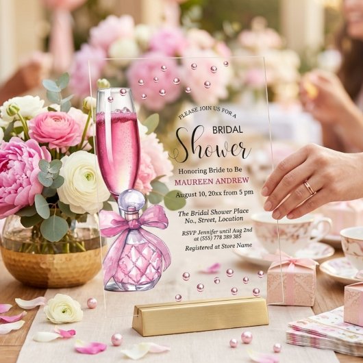 Prosecco Glass and Perfume Bottle Bridal Shower アクリル招待状