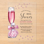 Prosecco Glass and Perfume Bottle Bridal Shower アクリル招待状 (正面)