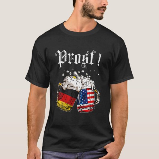 Prostビールドイツアメリカ国旗オクトーバーフェストメンムー Tシャツ (正面)