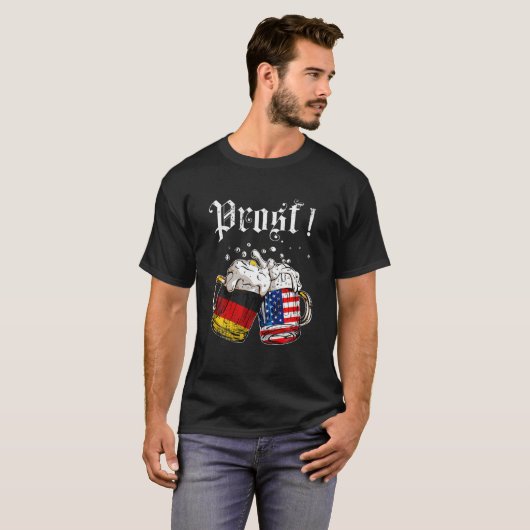 Prostビールドイツアメリカ国旗オクトーバーフェストメンムー Tシャツ (正面フル)