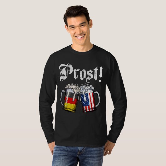 Prostビールドイツアメリカ国旗オクトーバーフェストメンムー Tシャツ (正面フル)