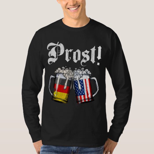 Prostビールドイツアメリカ国旗オクトーバーフェストメンムー Tシャツ (正面)