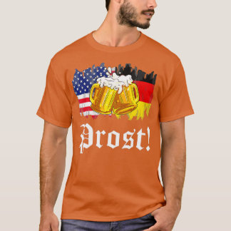 Prost Beer German American Flag Tオクトーバーフェストメンズ Tシャツ