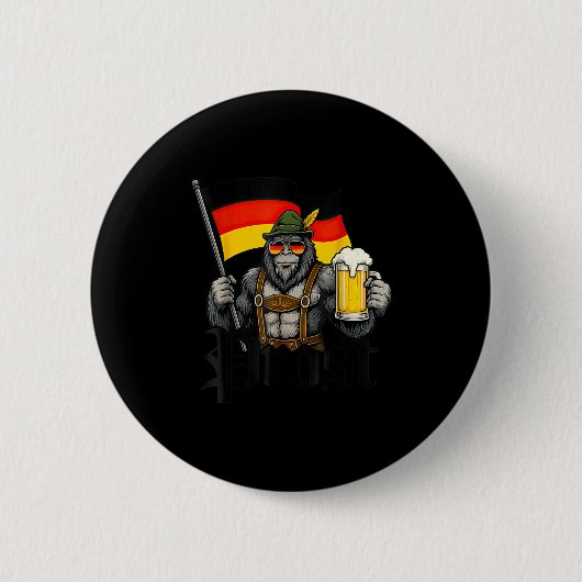 Prost Bigfoot Drinking Beer Lederhosen German 缶バッジ (正面)