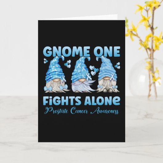 Prostate Cancer Awareness Light Blue Gnome カード (黄色い花)