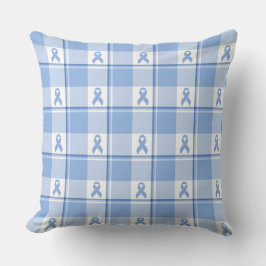 Prostate Cancer Awareness Plaid Light Blue Ribbon クッション