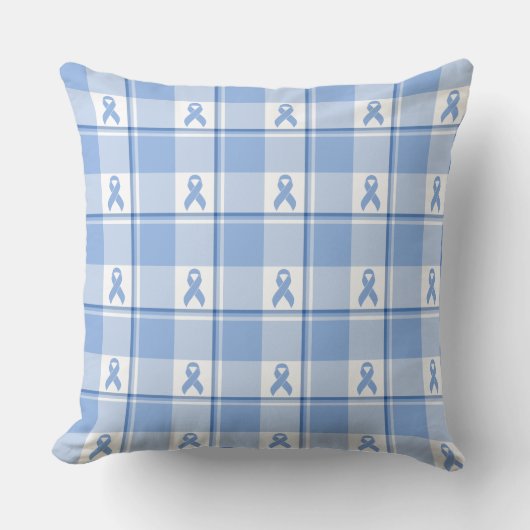 Prostate Cancer Awareness Plaid Light Blue Ribbon クッション (正面)