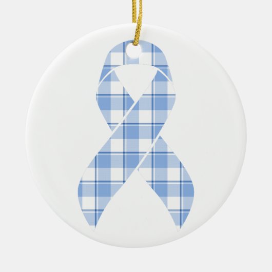 Prostate Cancer Survivor Plaid Light Blue Ribbon セラミックオーナメント (正面)
