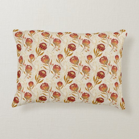 Protea Flower Floral beige red Pattern monogram アクセントクッション (裏面)