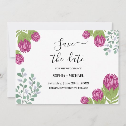 Protea Flower Garden Save Date Wedding  招待状 (正面)