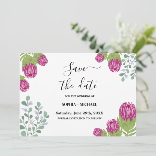 Protea Flower Garden Save Date Wedding  招待状 (スタンド正面)