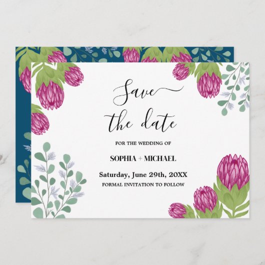 Protea Flower Garden Save Date Wedding 招待状 (正面/裏面)