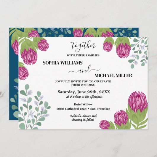 Protea Flower Garden Wedding 招待状 (正面/裏面)