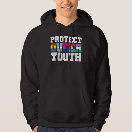 Protect Queer Youth LGBT Awareness Gay Lesbian Pri パーカ (正面)