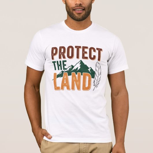 "Protect the Land" エコフレンドリーな山の自然 Tシャツ (正面)