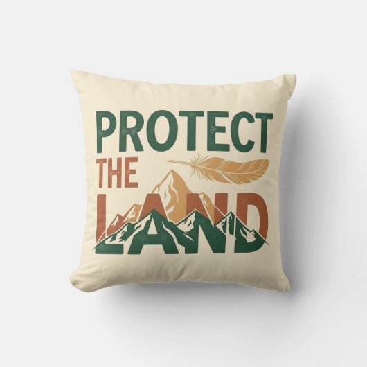 "Protect the Land" 山とフェザー クッション (正面)