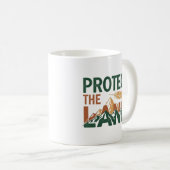 "Protect the Land" 山とフェザー コーヒーマグカップ (正面右)