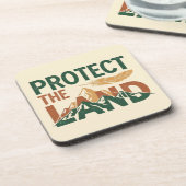 "Protect the Land" 山のデザイン  コースター (左側)