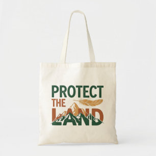 "Protect the Land" 山並みとフェザー トートバッグ