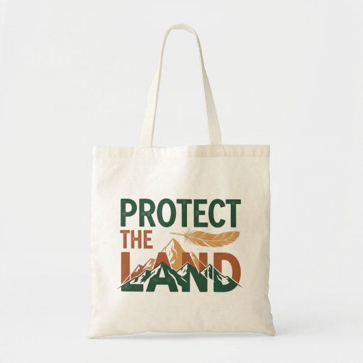 "Protect the Land" 山並みとフェザー トートバッグ (正面)