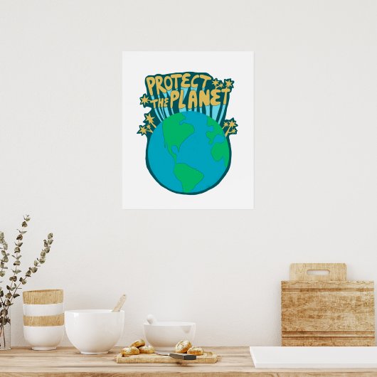 PROTECT THE PLANET SAVE EARTH Eco Green Art ポスター (キッチン)