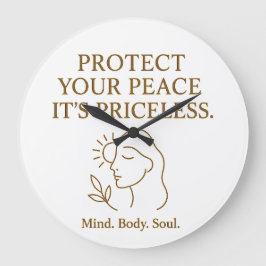Protect Your Peace — マインドフルネスな自己ケアの引用 ラージ壁時計