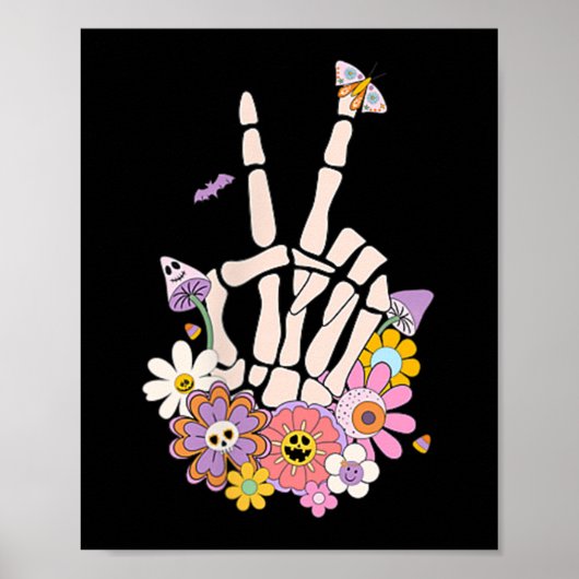 Protect Your Peace Flower Skull Skeleton Hand Ment ポスター (正面)