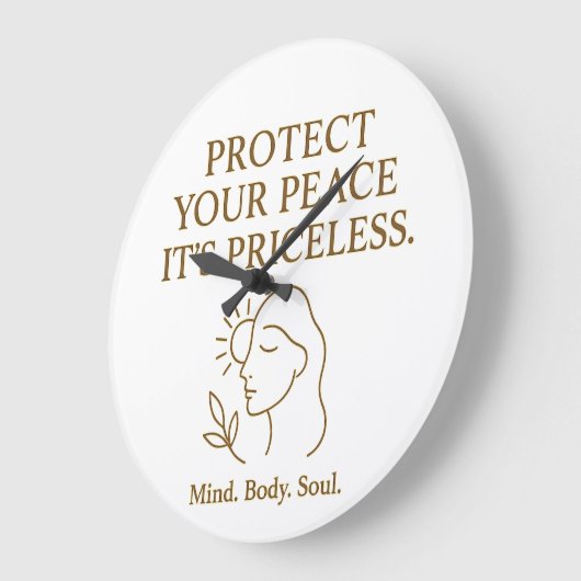 Protect Your Peace — Minimalist Self-Care Quote ラージ壁時計 (傾斜)