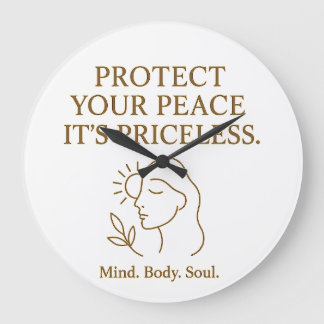 Protect Your Peace — Minimalist Self-Care Quote ラージ壁時計