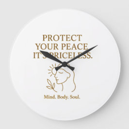 Protect Your Peace — Minimalist Self-Care Quote ラージ壁時計