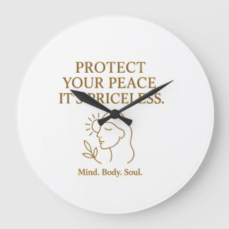 Protect Your Peace — Minimalist Self-Care Quote ラージ壁時計