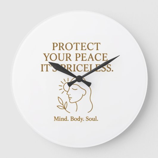 Protect Your Peace — Minimalist Self-Care Quote ラージ壁時計 (正面)
