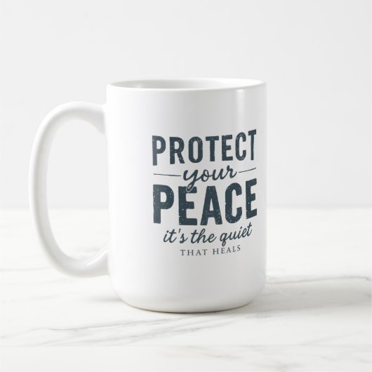 Protect Your Peace: Quiet Healing Typography コーヒーマグカップ (左)