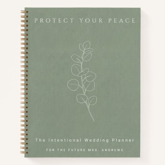 Protect Your Peace Sage Green Wedding Planner ノートブック (正面)
