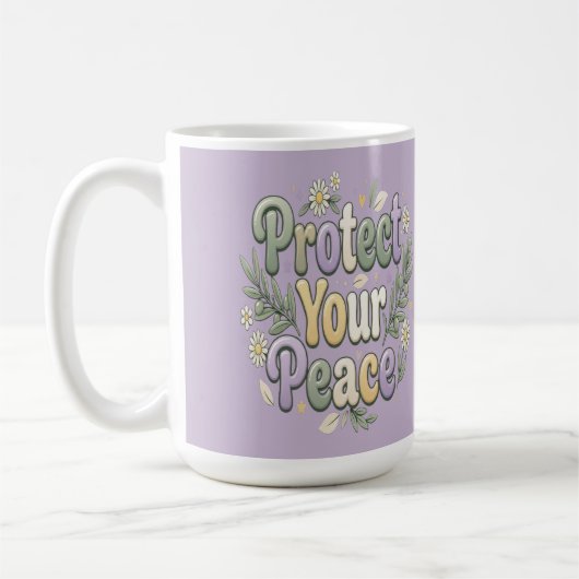 Protect Your Peace – Self Care Bubble Typography f コーヒーマグカップ (左)