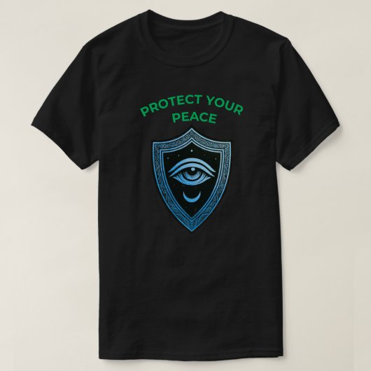 Protect Your Peace with Shield Eye and Moon Symbol Tシャツ (デザイン正面)