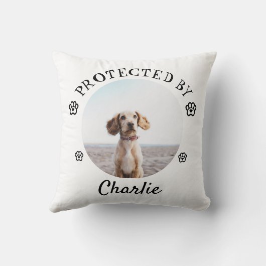 Protected By Dog Photo Paw Print Design クッション (裏面)