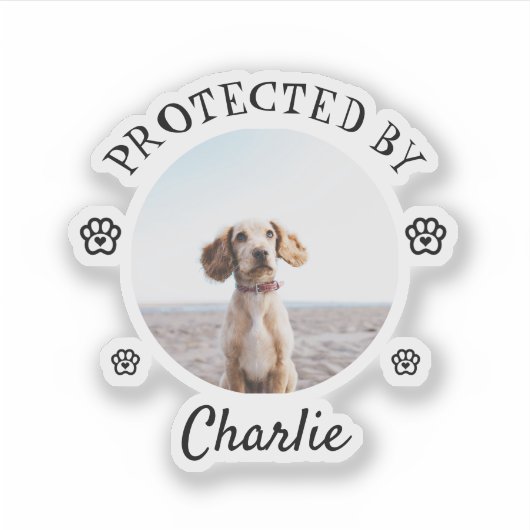 Protected By Dog Photo Paw Print Design シール (正面)