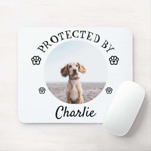 Protected By Dog Photo Paw Print Design マウスパッド (マウス)
