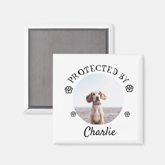 Protected By Dog Photo Paw Print Design マグネット (正面/裏面)