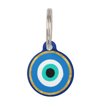 Protective Blue Evil Eye Nazar Gold Geometric Pet ペット　ネームタグ