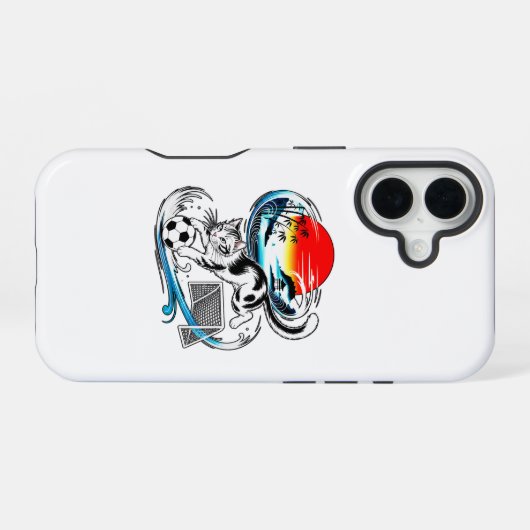 Protective Japanese Soccer Cat For Anime & Art Lov iPhone 16ケース (裏面横)