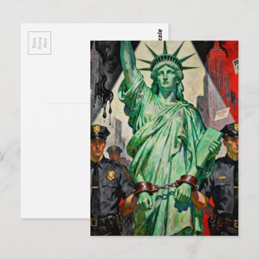 protesting lady liberty arrested by police surreal ポストカード (正面/裏面)