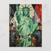 protesting lady liberty arrested by police surreal ポストカード (正面)