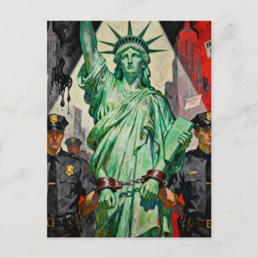 protesting lady liberty arrested by police surreal ポストカード (正面)